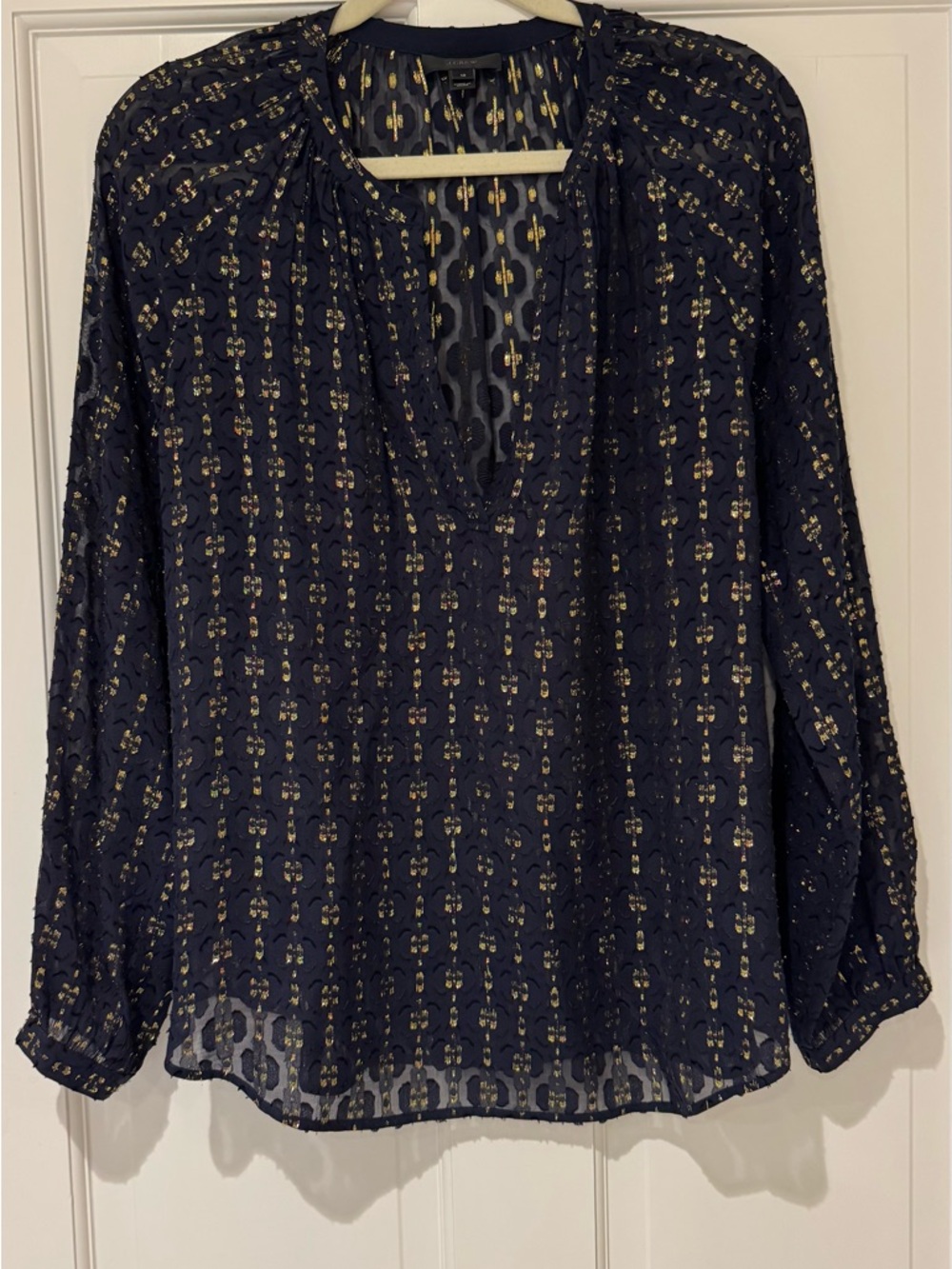 Jcrew Navy Metallic Dot Blouse
